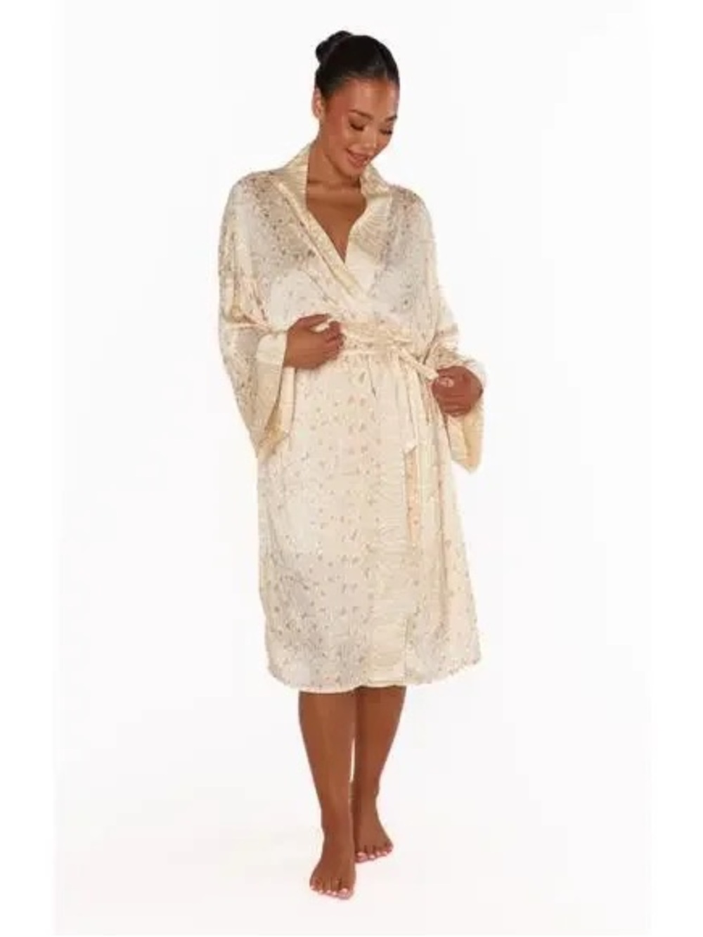 Show Me Your MuMu Cream & Beige Animal-Print‎ Satin Robe One Size NWT